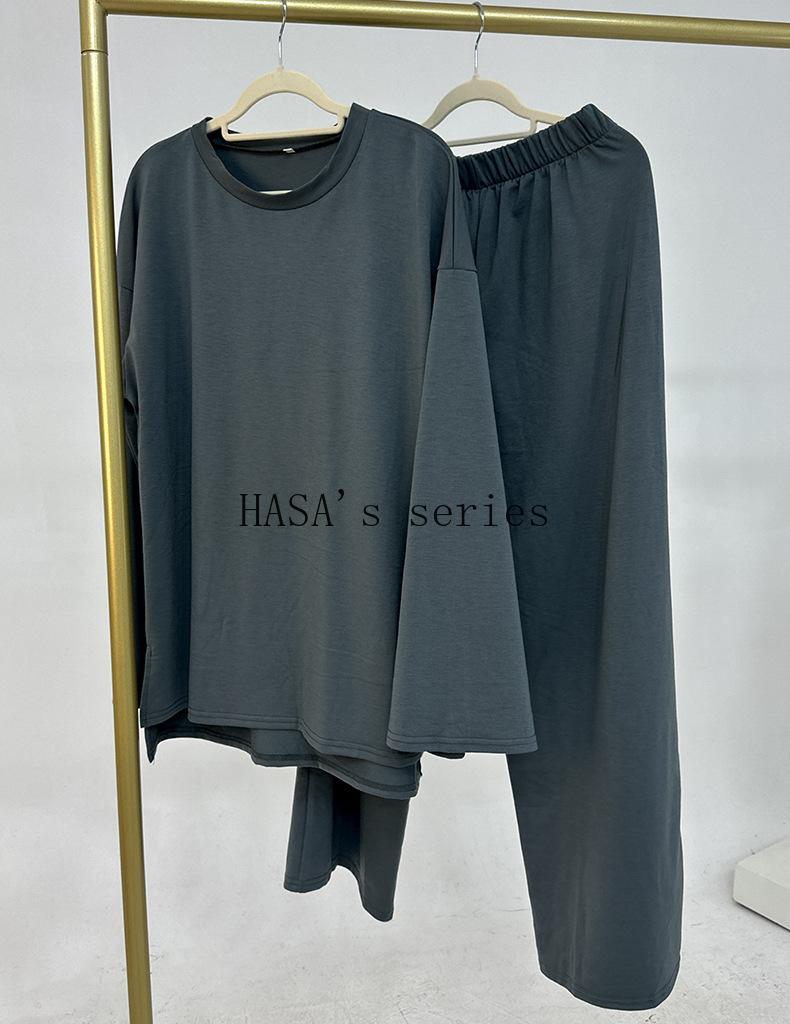 HA5488 Fashionable and Comfortable Loose Two-piece Suit - Simple Solid Color Design two  piece co  ords