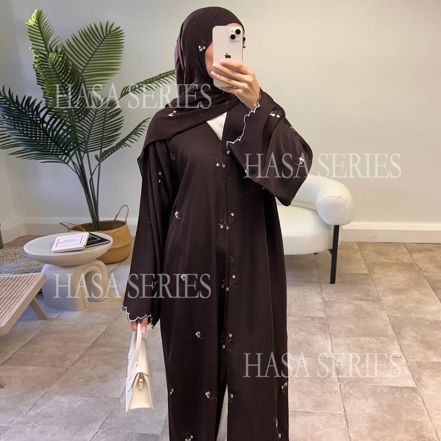 HASASERIES HS6682 Embroidered Floral Pattern Long Cardigan