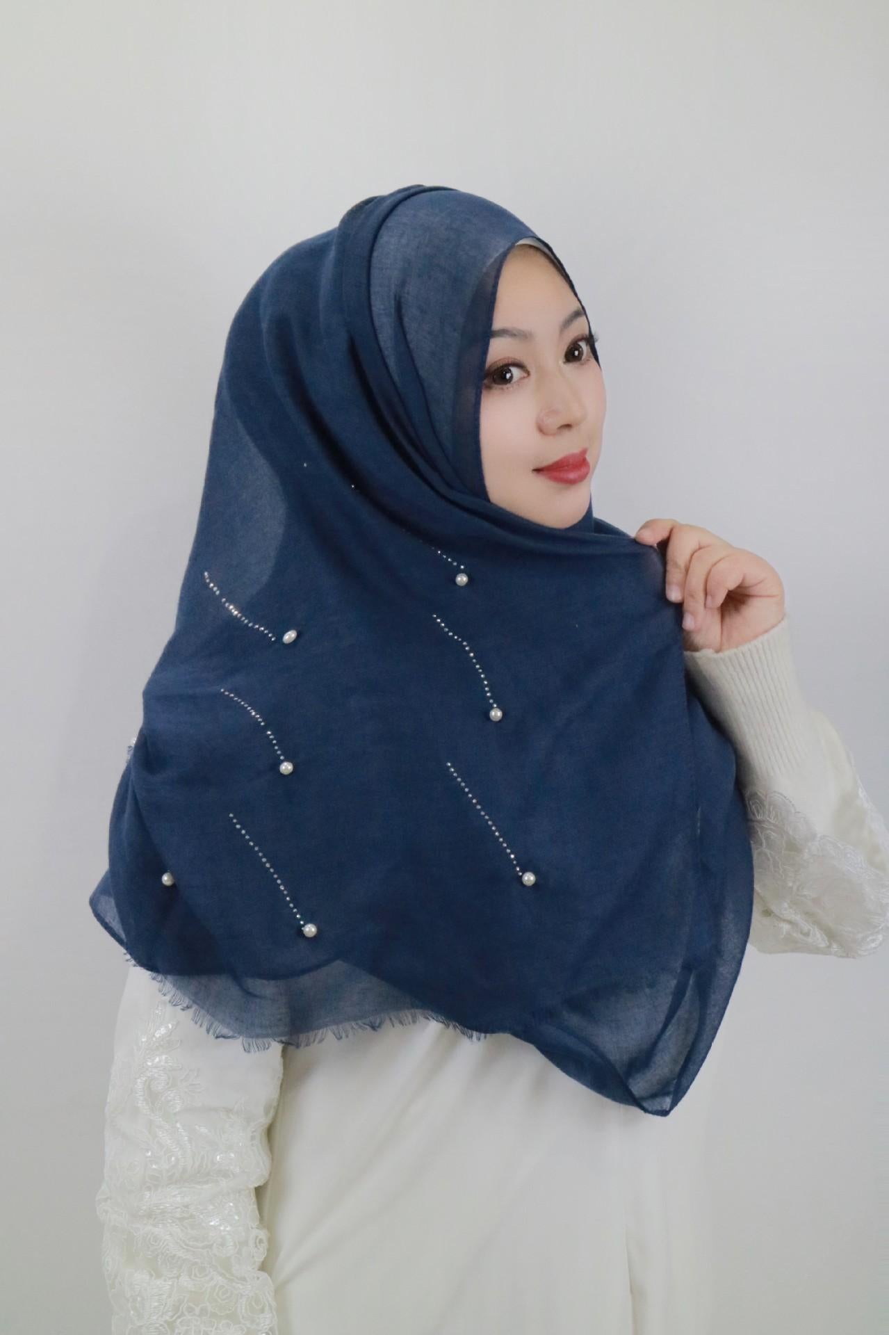 HAYA HA1106 Solid Color Scarf Long Beaded Shawl Headband