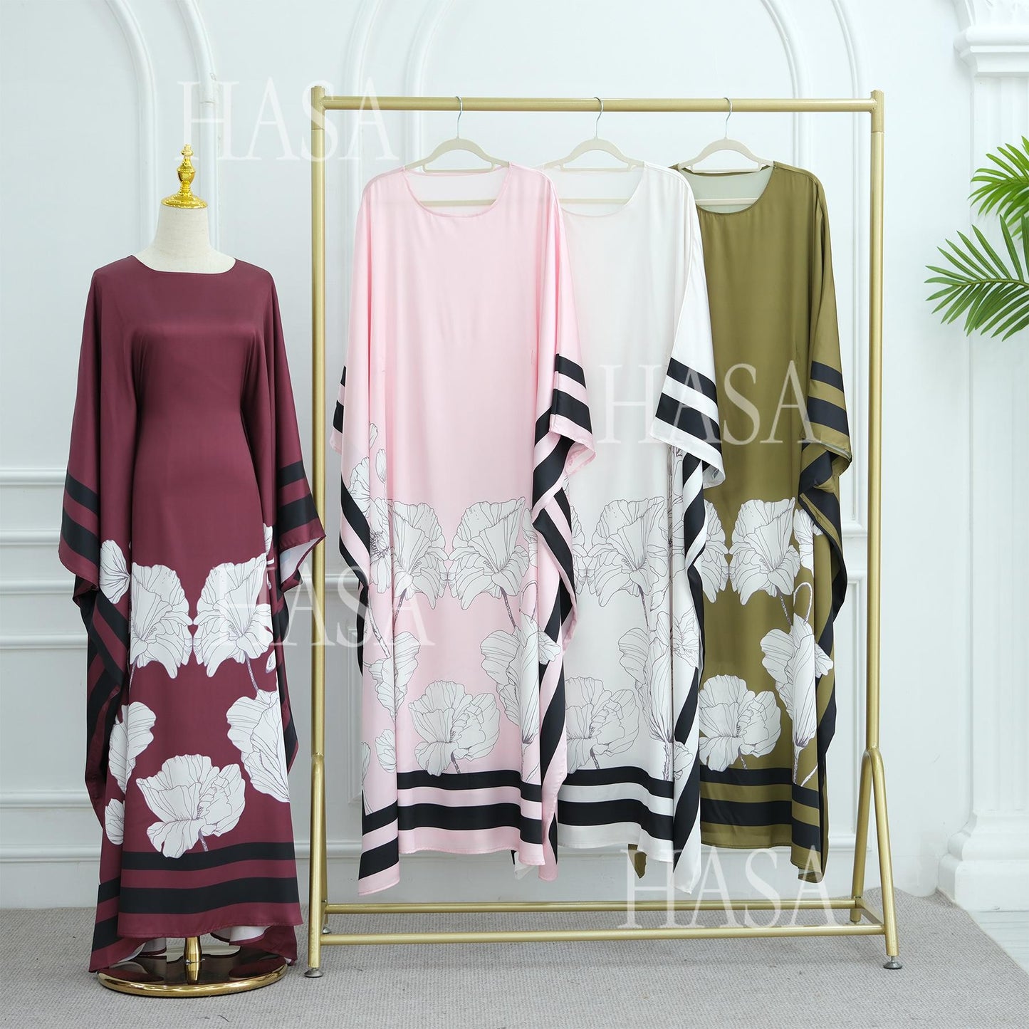 HA6556 Colorblock Print Cardigan Robe Dress