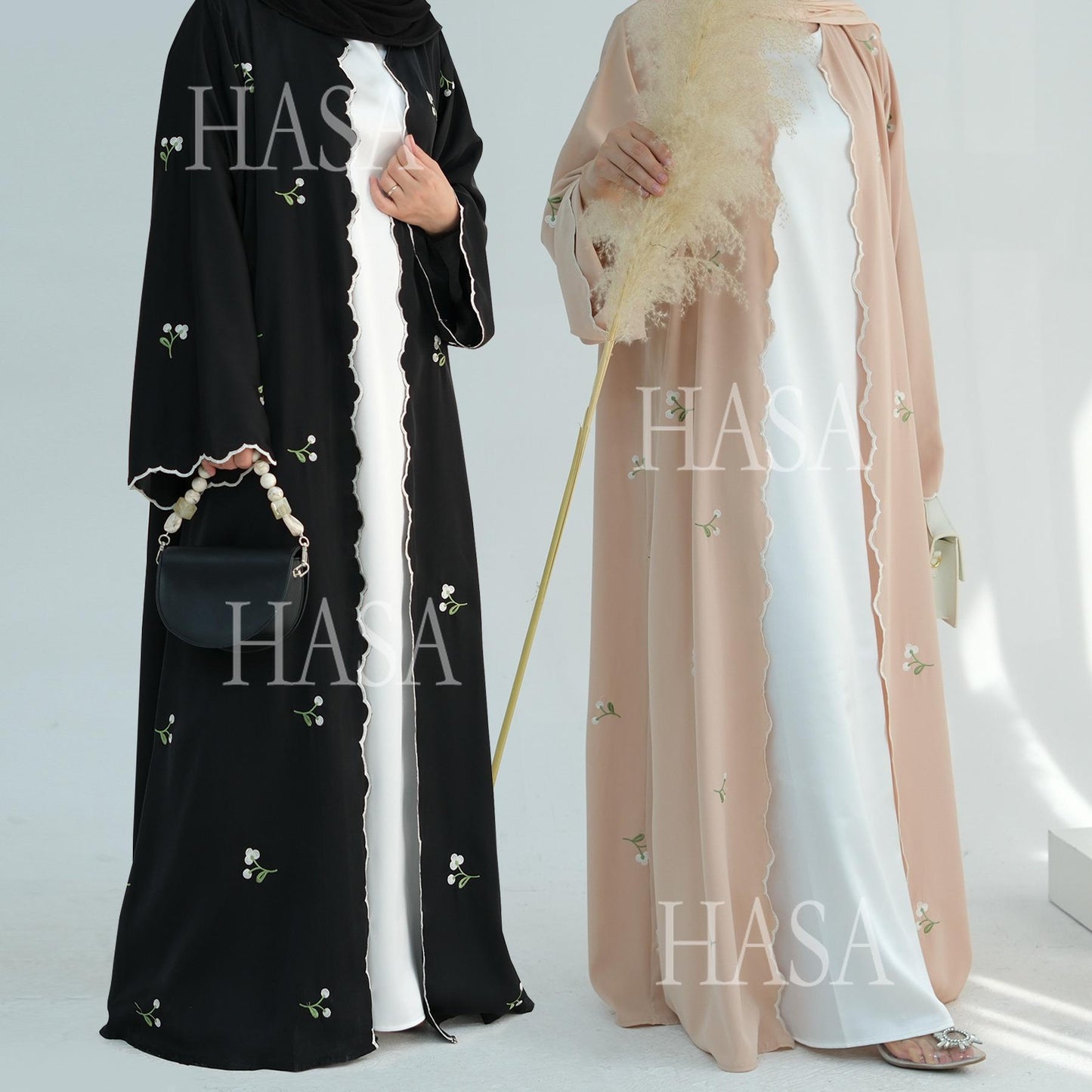 HA6472 Longline Cardigan with Delicate Floral Details and Curved Edging