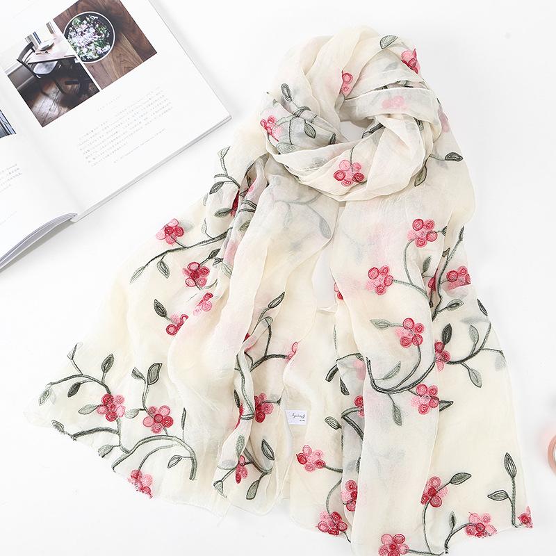HAYA HA1132 Chiffon Flower Embroidered Scarf