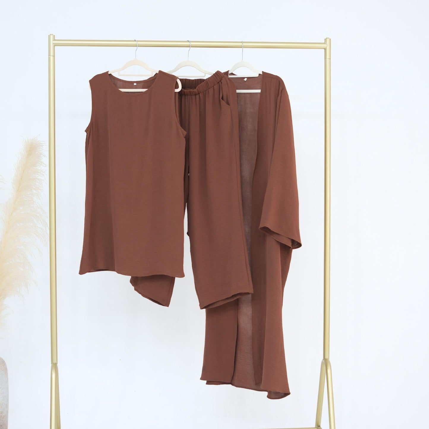 HA5107 Classic Solid Color Three-piece Suit - Loose Long Design Combination