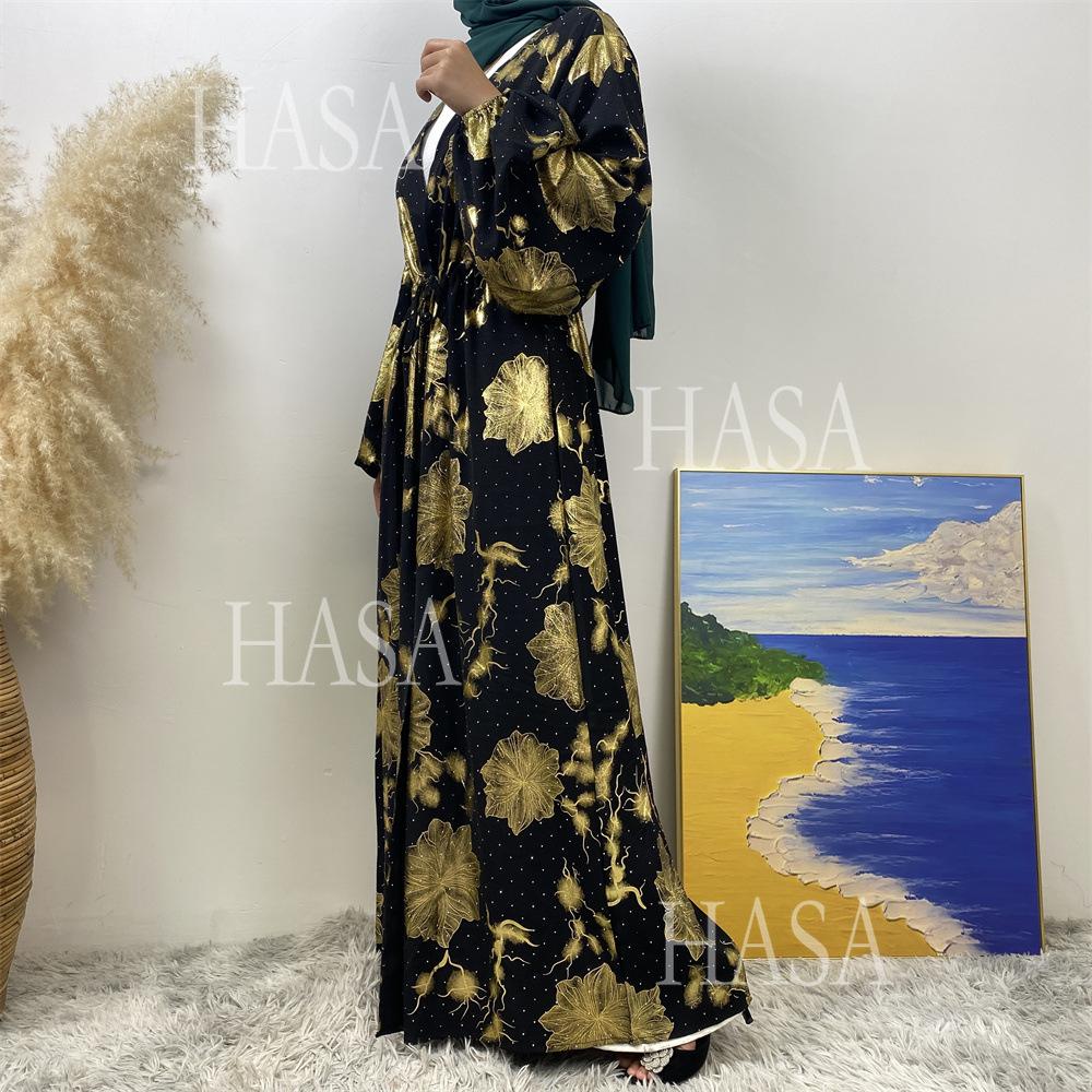 HA6589 Gold-stamped long cardigan with a flowing design
