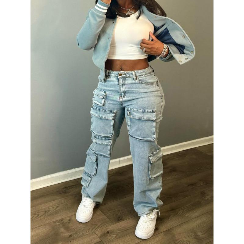 HA1917 Three-dimensional Multi-bag Tooling Style Denim Trousers