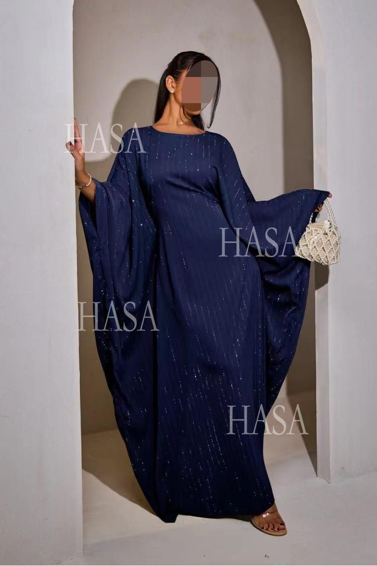 HA6483 Drape Rhinestone Gown with Simple Wide Sleeves