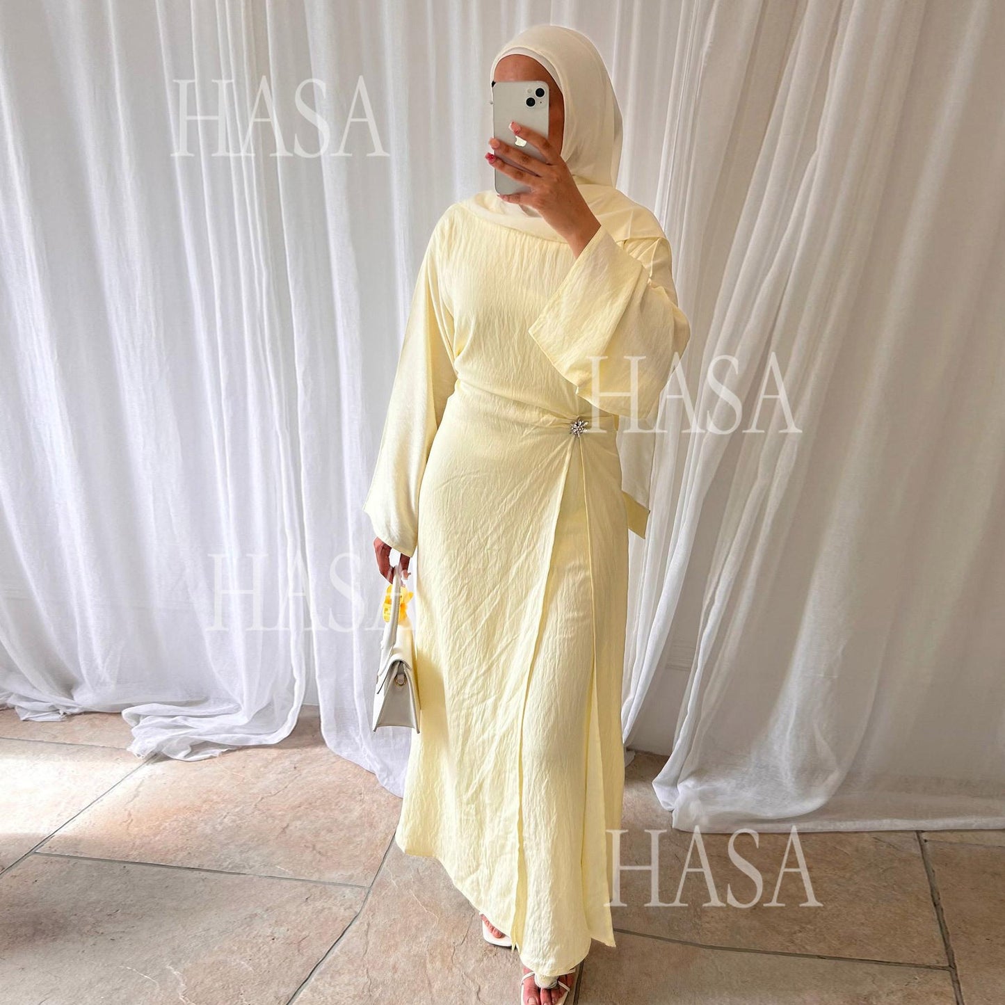 HA6549 Minimalist Abaya with Waist Detail