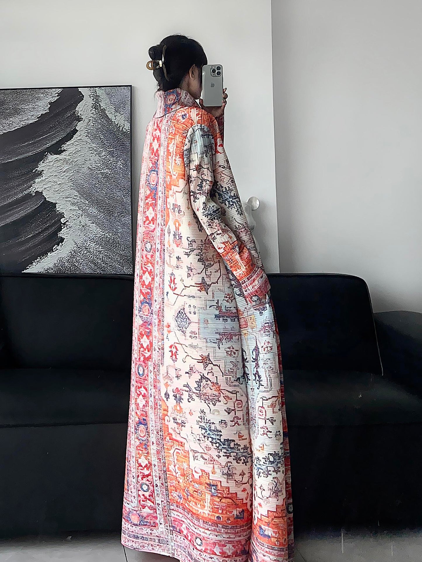 HS6730  Multicolor Printed Abaya with Traditional Motifs