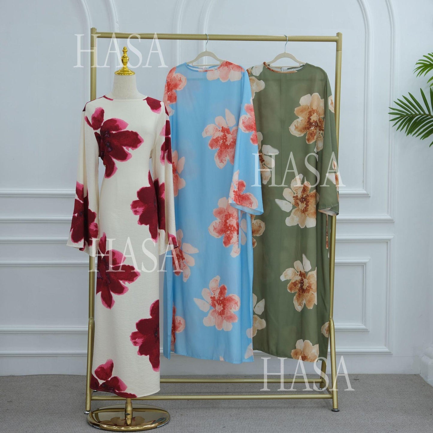 HA6503 Long-sleeved Waist-length Printed Dress (one Piece)