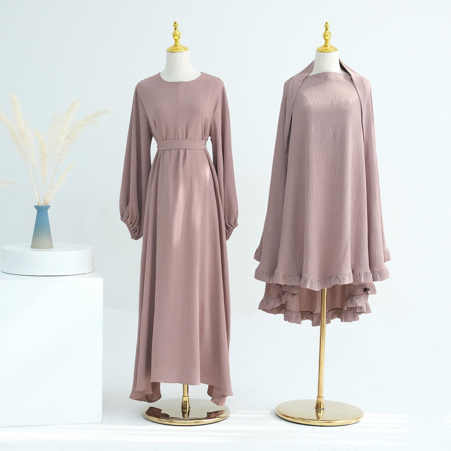 HAYA HA1176 2pcs Set Front Zipper and Pocket Abaya with Khimar