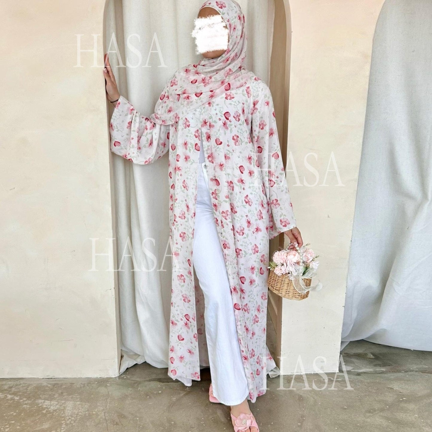 HA6515 Summer Printed Chiffon Jacket and Headscarf Two-Piece Set