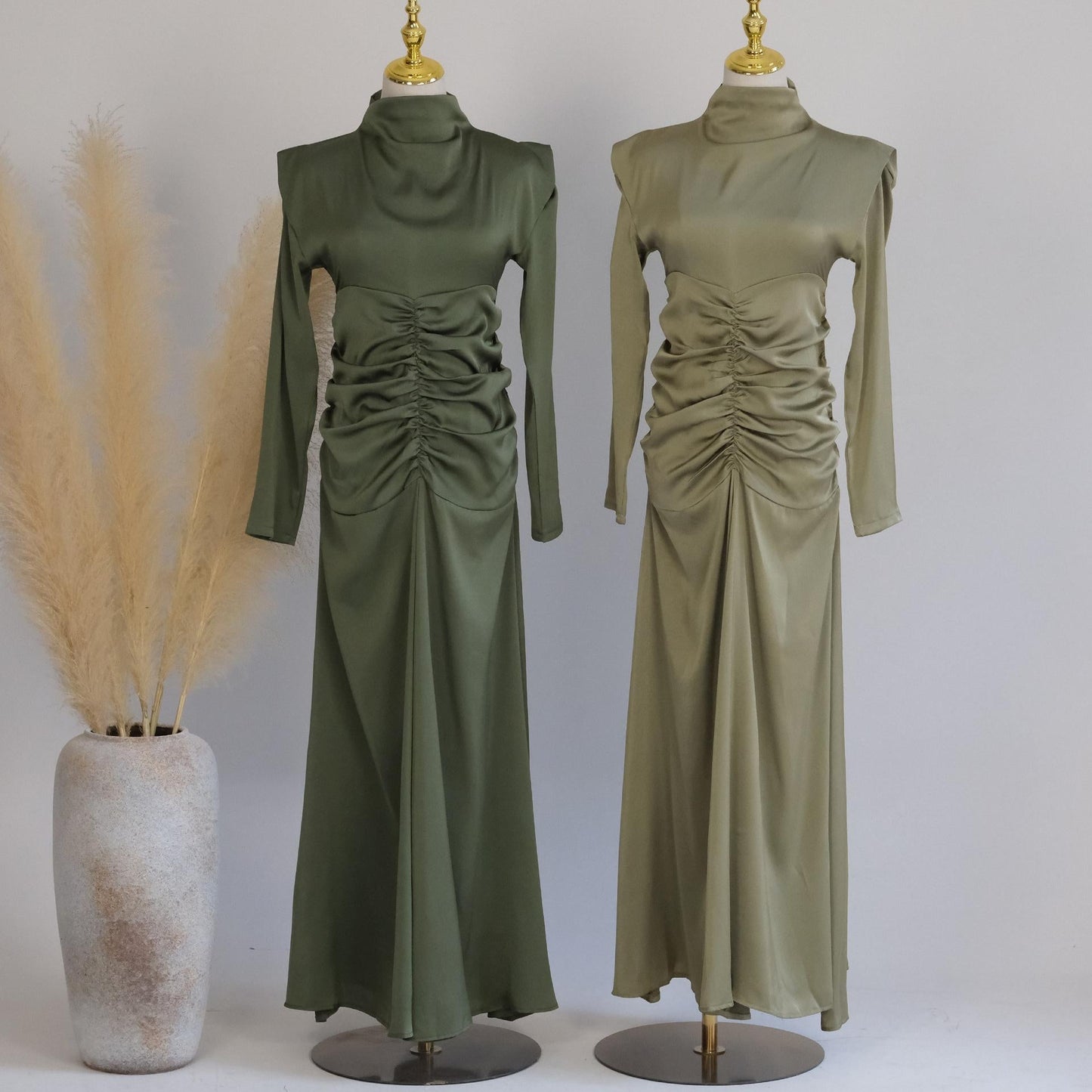 HAYA HAYA1020 Solid Color High Neck Slimming Robe Dress
