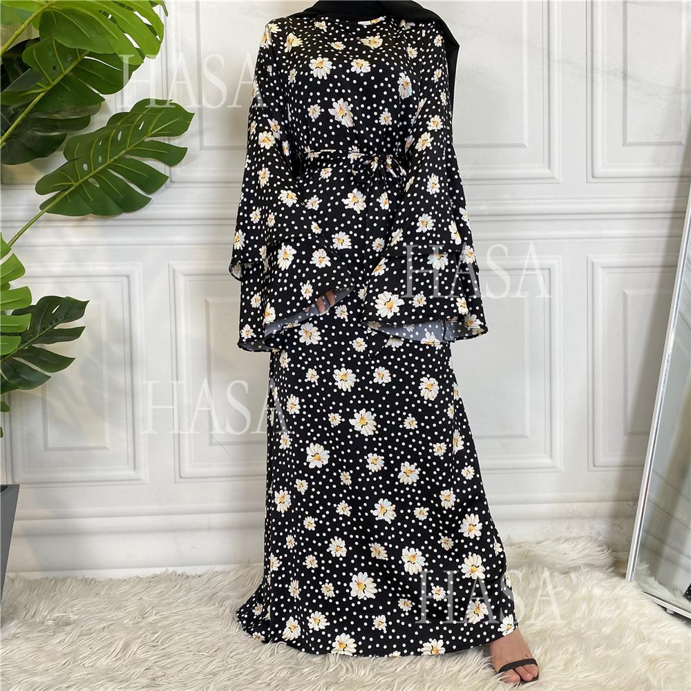 HA6590 Fashionable Printed Loose-fitting Dress with Lace-up Design and Wide Swing