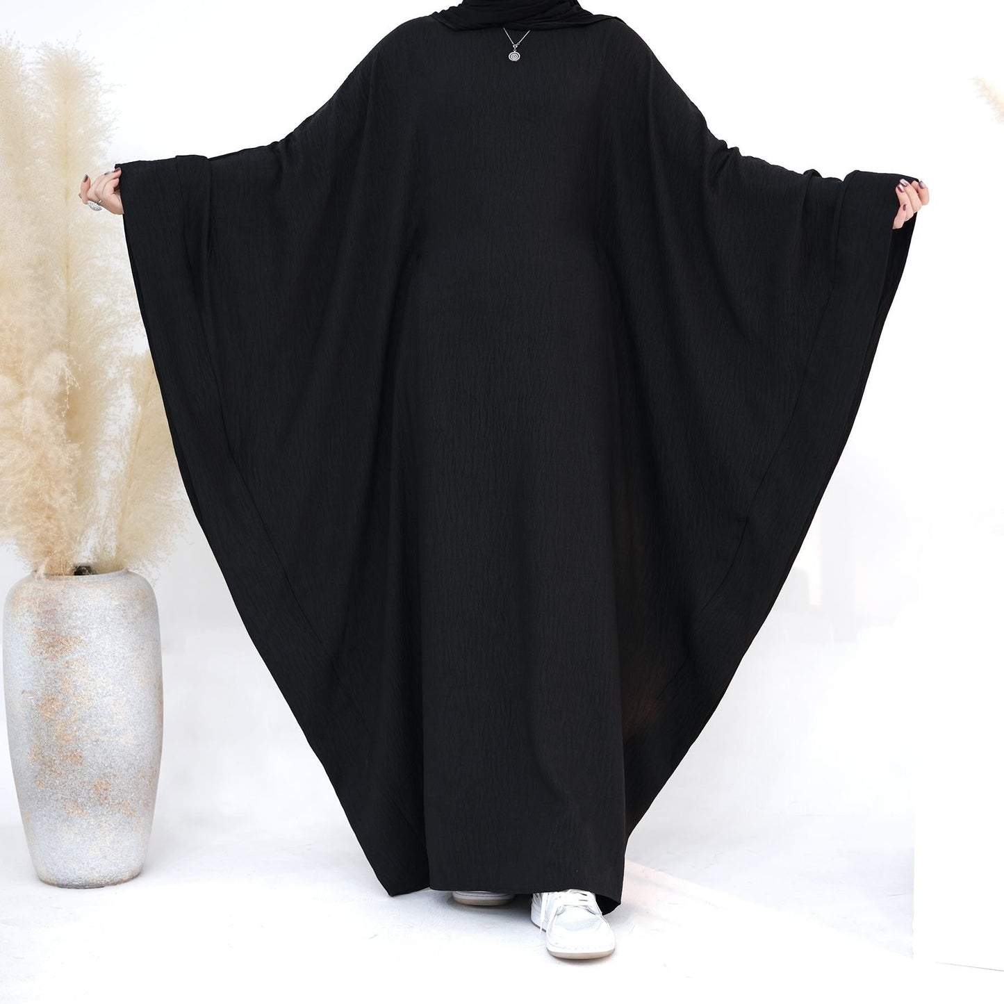 HAYA HA1177 Waist Raging Bat Sleeves Dress Crepe Kaftan with Built-in Belt