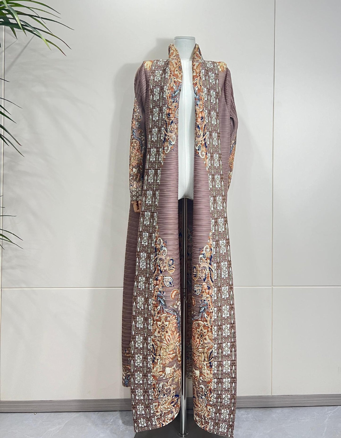 HS6715 Timeless Taupe  Elevated Abaya with Luxurious Patterned Details