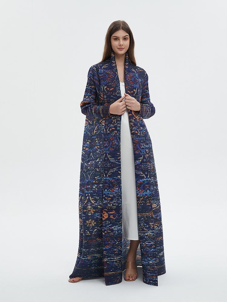 HS6717 Midnight Tapestry  Blue Printed Abaya with Artistic Motifs