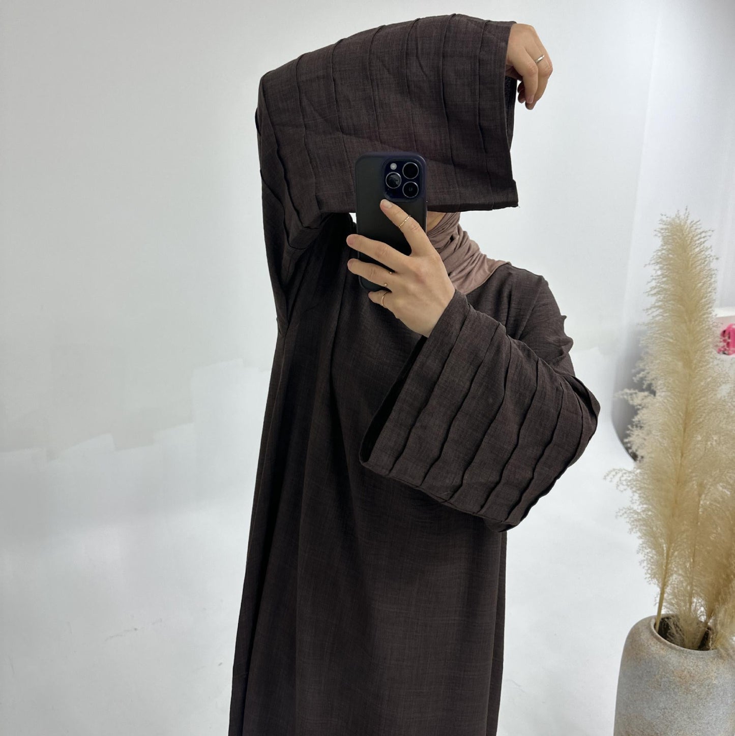HAYA HA1179 Loose Fit Large Crepe Abaya Dress with Belt