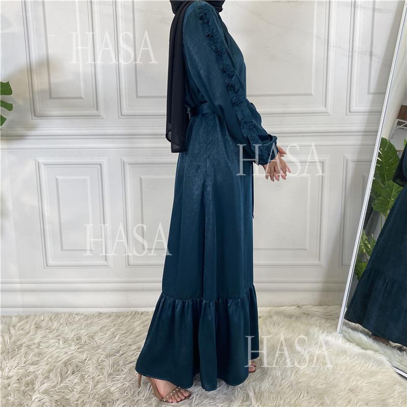 HA6591 Solid Color Turtleneck Long Sleeve Dress with Pleated Waistband