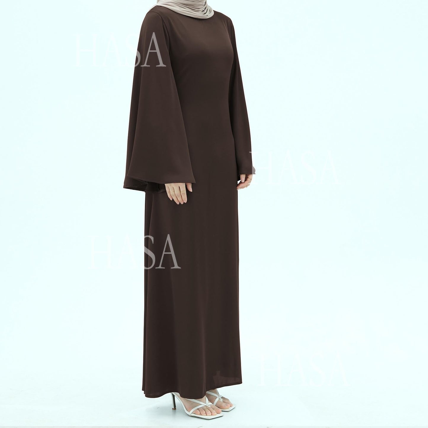 HA6478 Simple Long Dress with Wide Sleeves, One-piece and Smooth Style