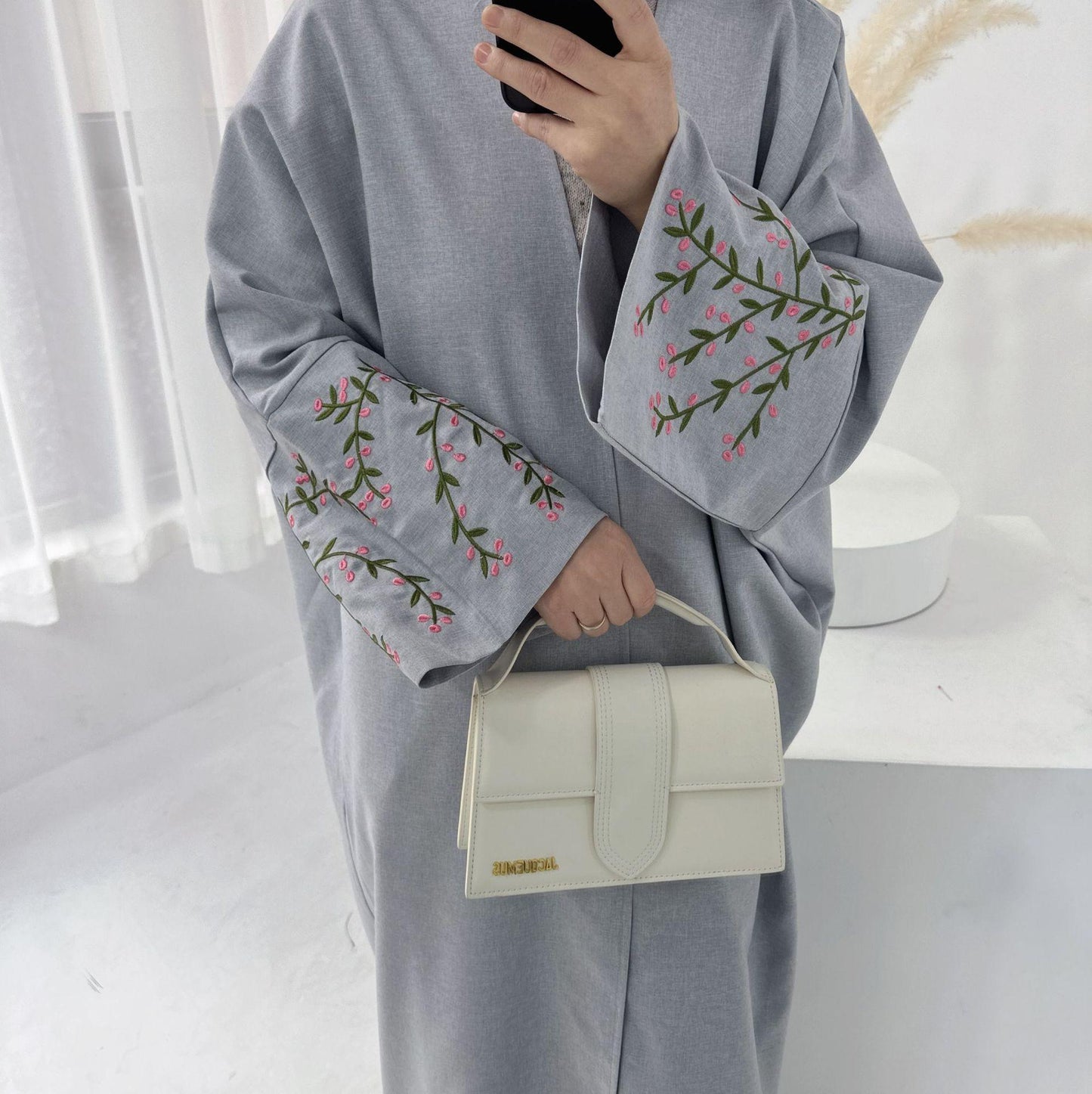 HAYA HAYA1046 Flower Embroidery Elegant Cardigan Robe