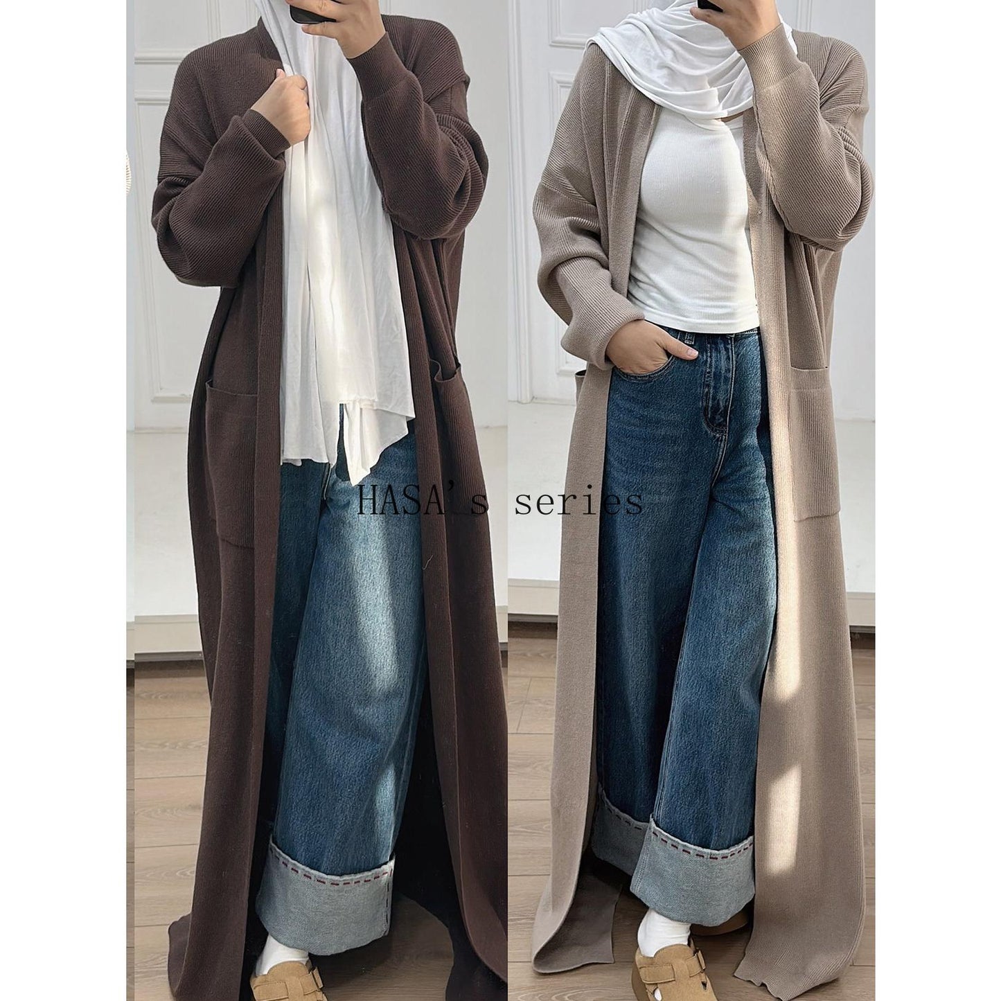 HA5439 Temperament Knitted Cardigan - Autumn and Winter Thick Loose Long Dress long  sleeve