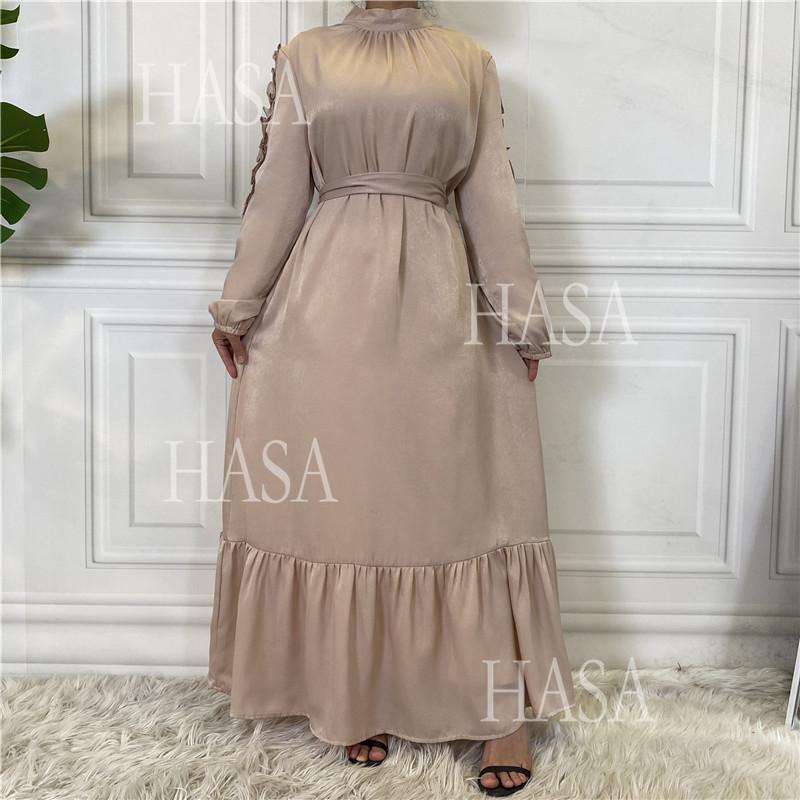HA6591 Solid Color Turtleneck Long Sleeve Dress with Pleated Waistband