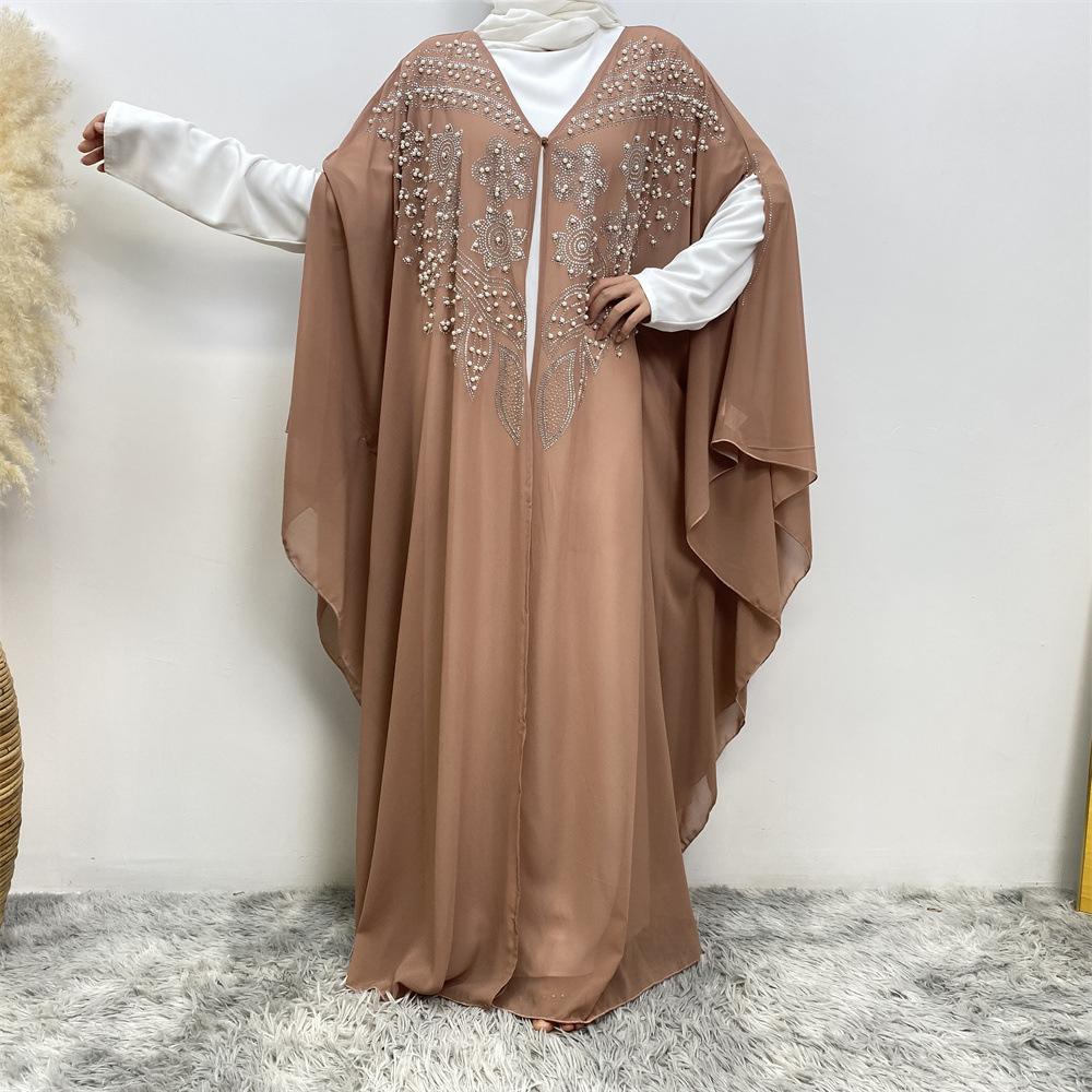 HAYA HAYA1085 Muslim Rhinestone Cardigan Dress