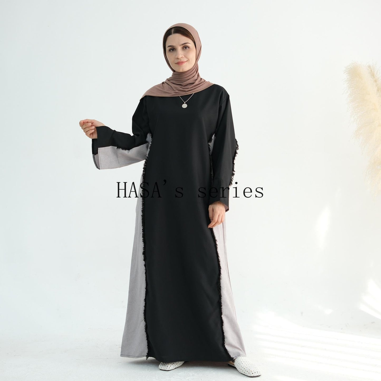 HA5508 Elegant patchwork robe - lightweight and comfortable, showing fashion taste plain casual dress