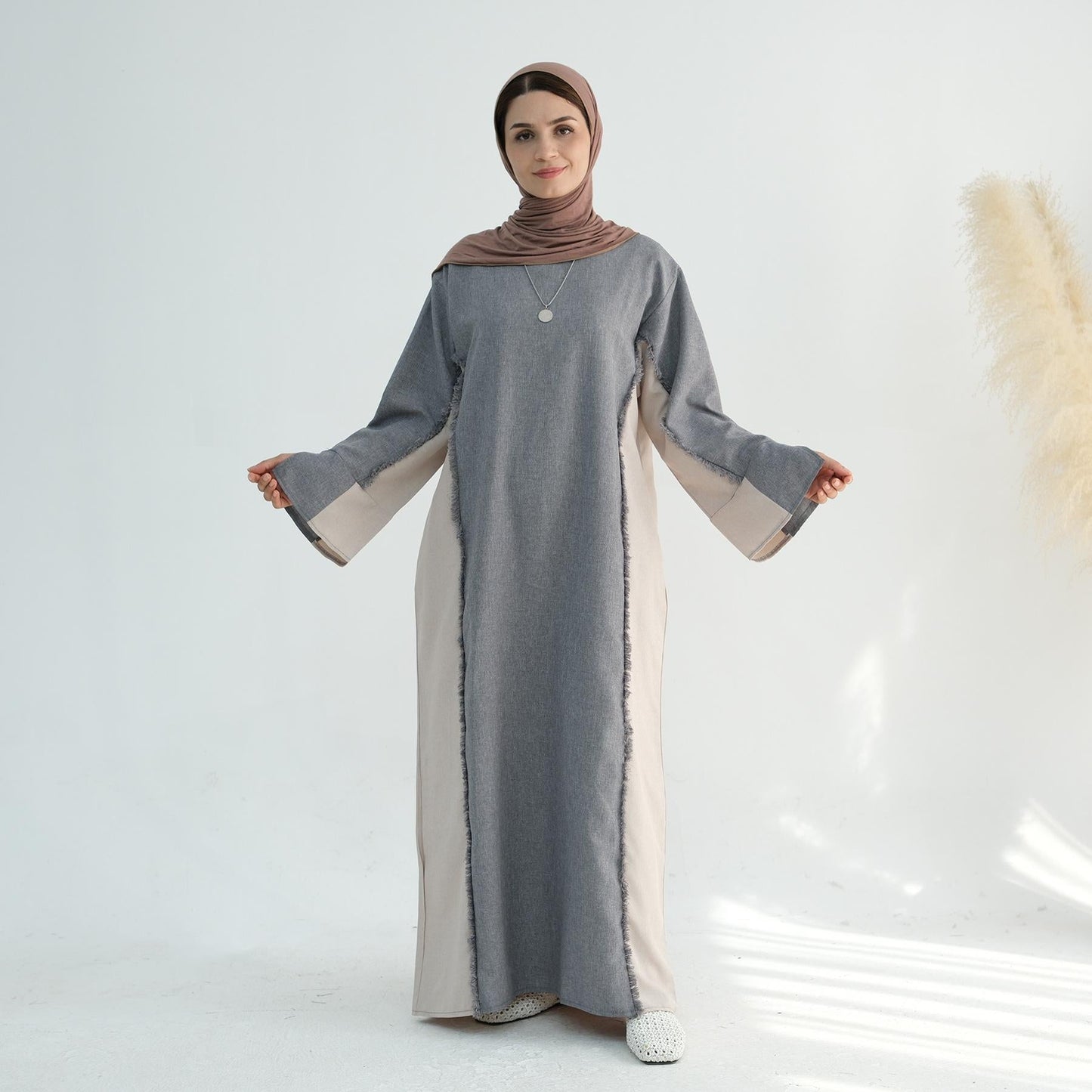 HA5508 Elegant patchwork robe - lightweight and comfortable, showing fashion taste plain casual dress