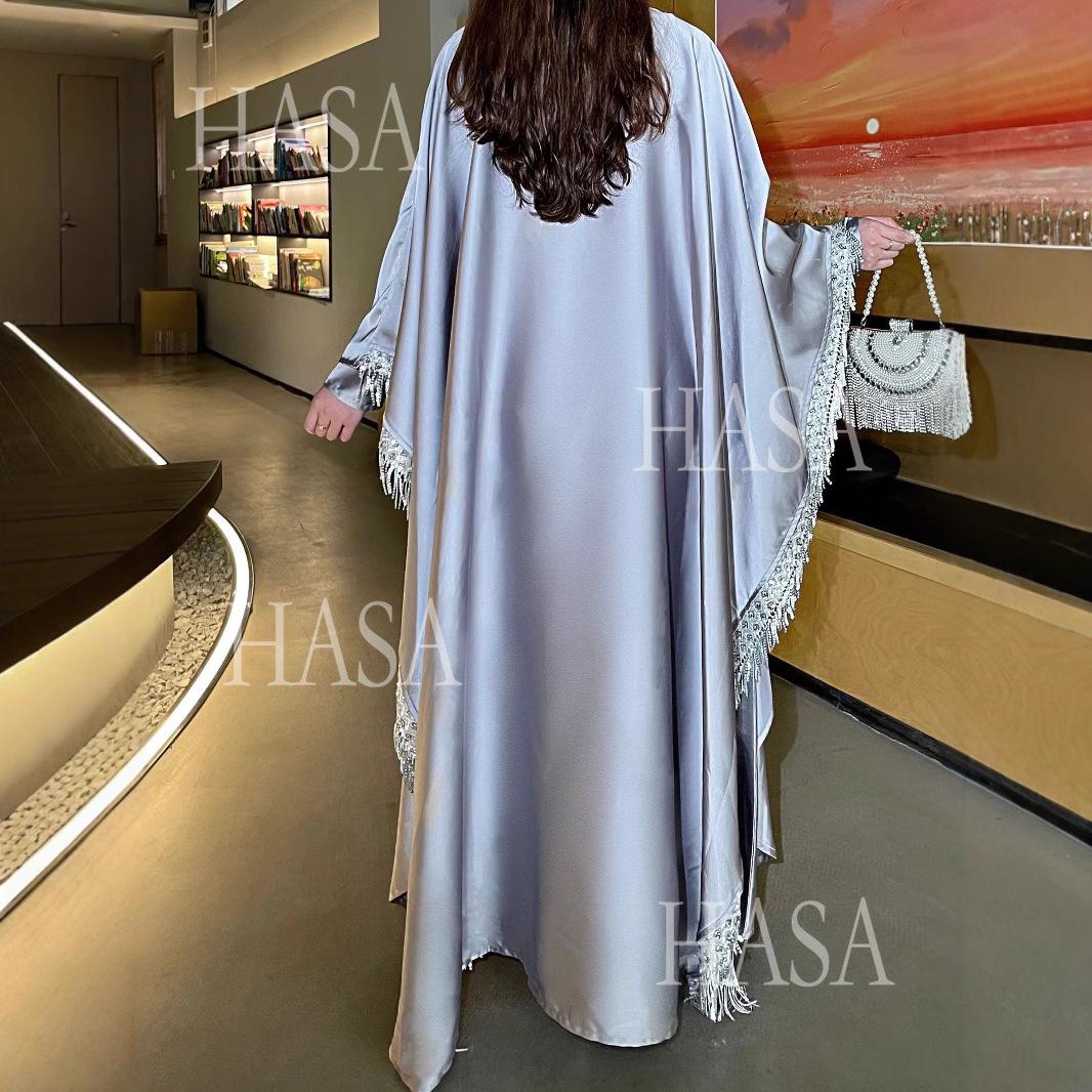 HA6572 Abaya Tassel-Embellished Long Dress Set