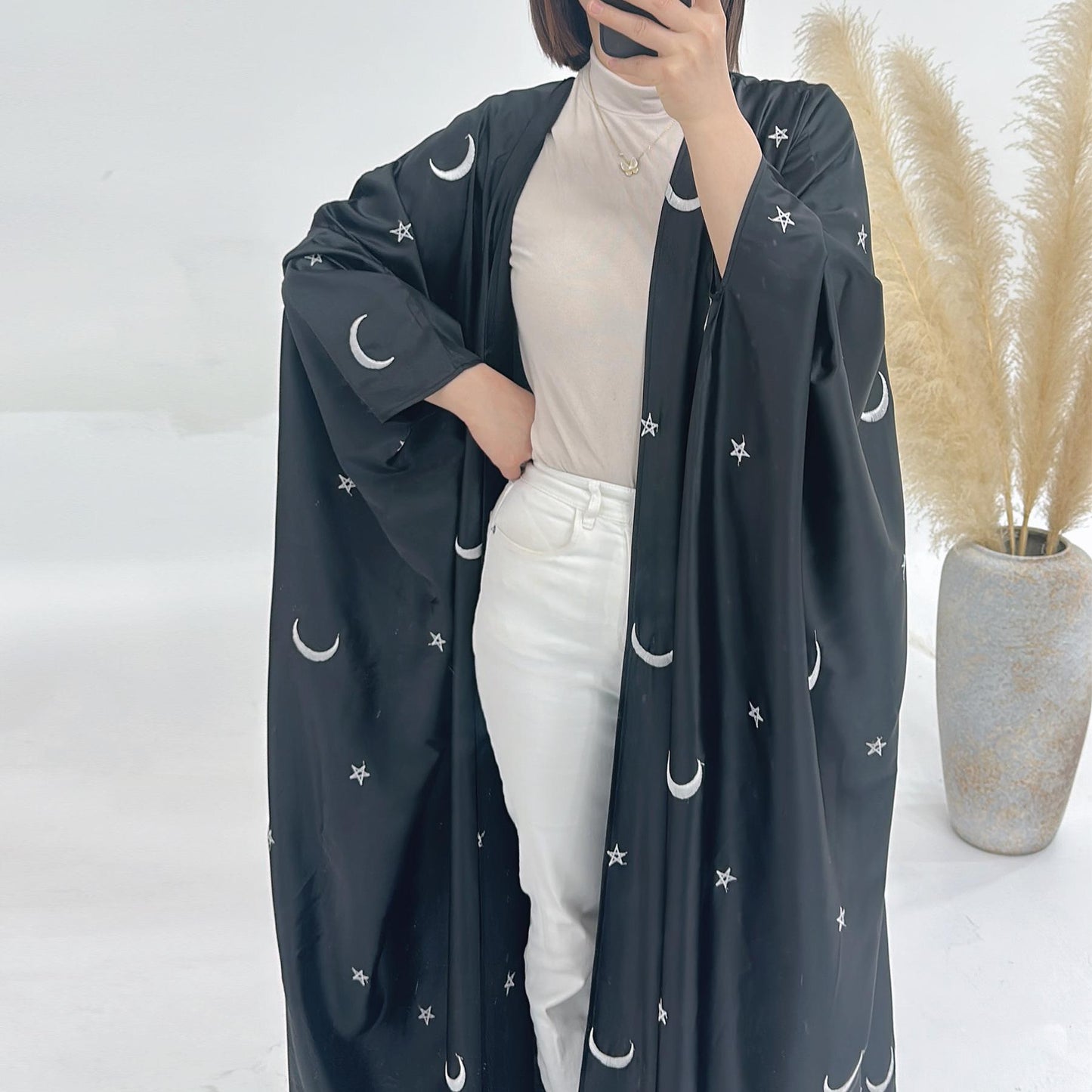 HAYA HA1171 Moon Embroidered Robe Kaftan Abaya