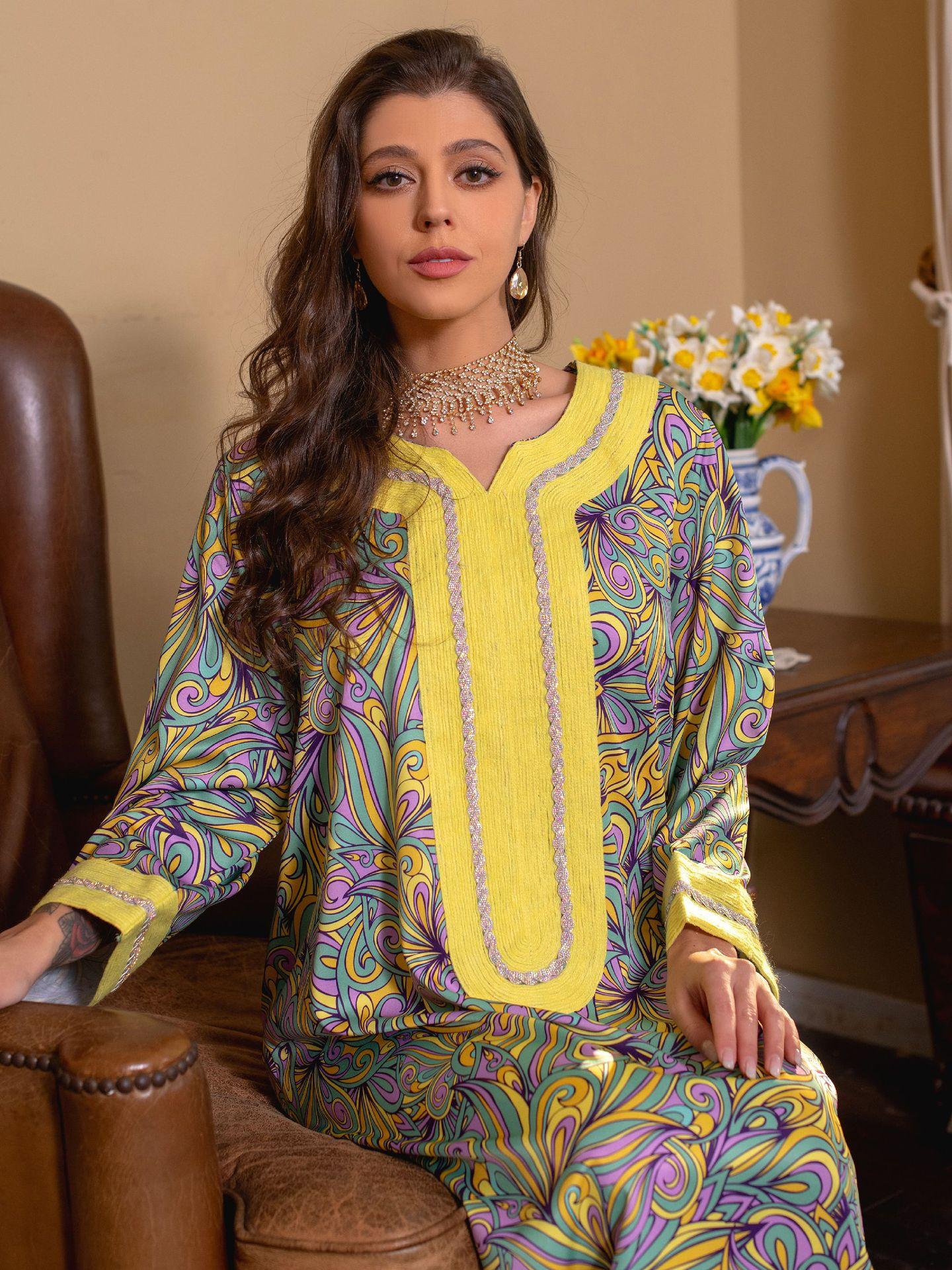 HAYA HAYA1074 Muslim Embroidered Hot Diamond Dress