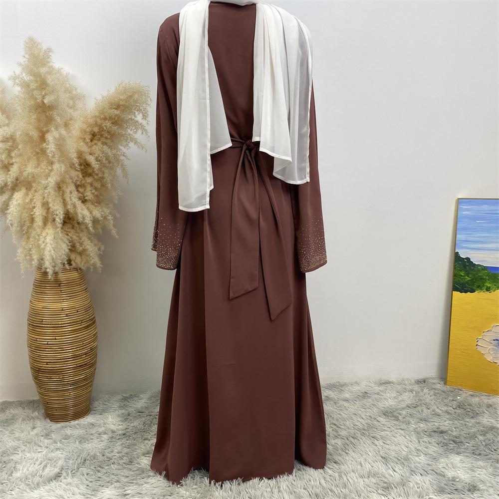 HAYA HAYA1086 Hot Diamond Lace Up Cardigan with Pocket Dress