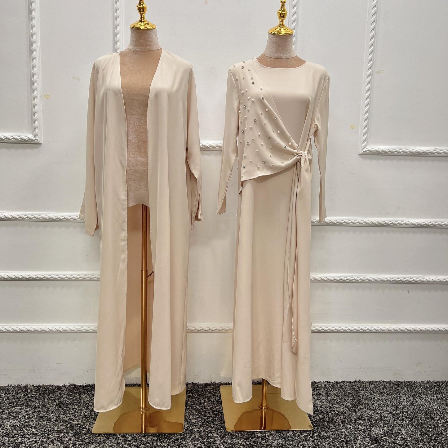 HAYA HAYA1012 2pcs Set Solid Color Cardigan+Inner Dress