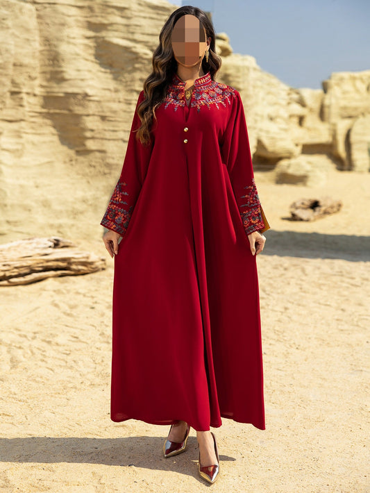 HA6655 Embroidered loose-fitting long dress | Soft drape and delicate cuff design
