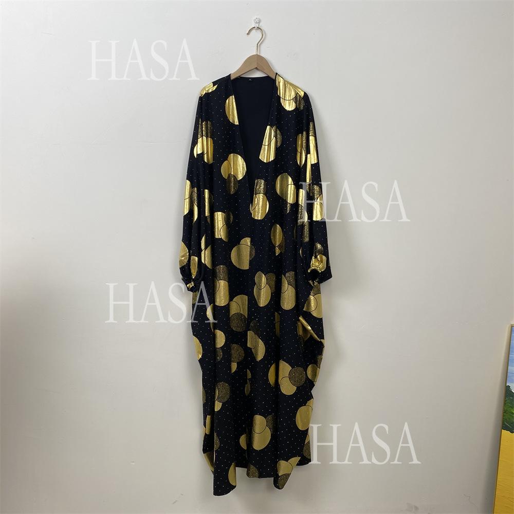 HA6587 Gilded Pattern Cardigan Robe with Bat Sleeves and Loose Flowing Design