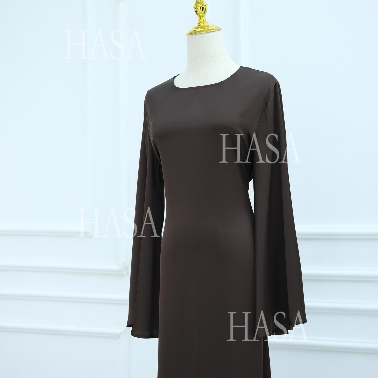 HA6478 Simple Long Dress with Wide Sleeves, One-piece and Smooth Style