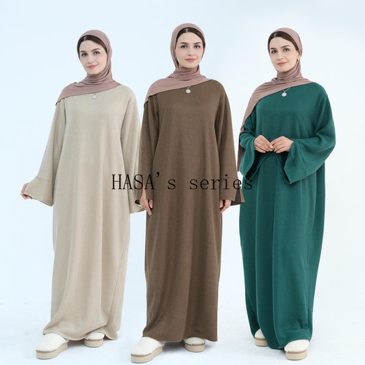 HA5440 Large Sleeve Thick Knitted Sweater Dress - Loose and Elegant Long Dress party  wear red dress thick  thigh 2  part bow  outfits