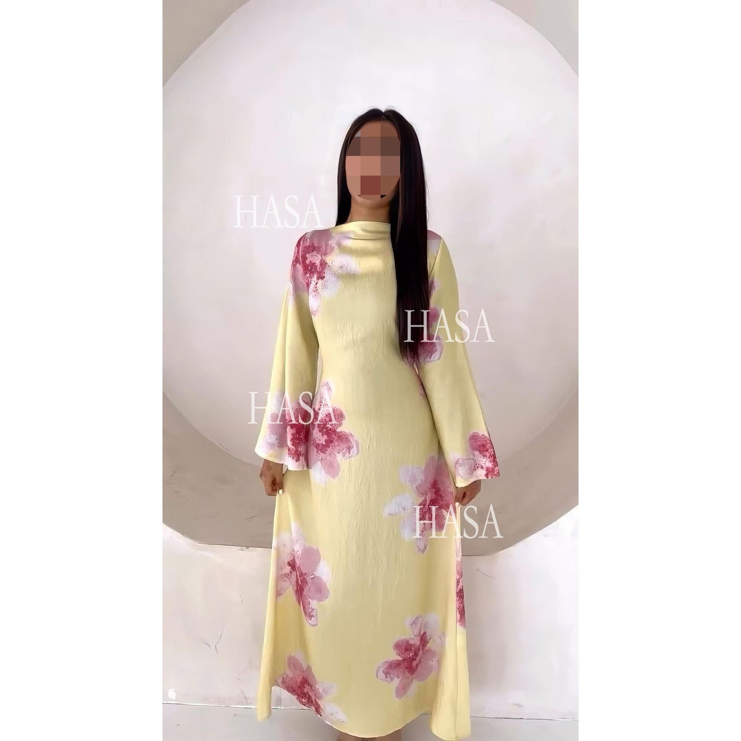 HA6503 Long-sleeved Waist-length Printed Dress (one Piece)