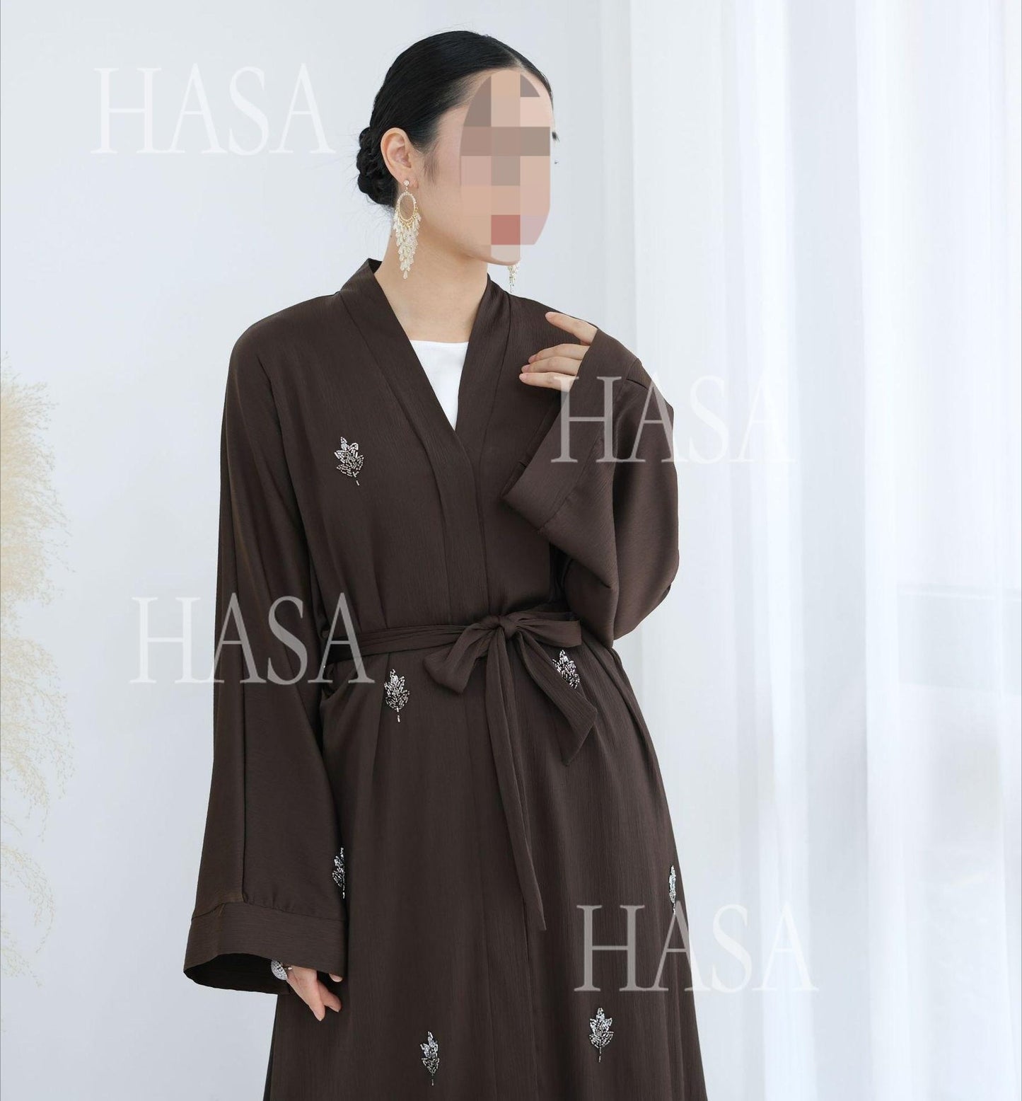 HA6624 Abaya Cardigan with Beaded Lace-up