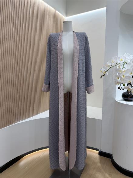 HS6703 Modern Minimalism Textured Grey Abaya with Pink Accents
