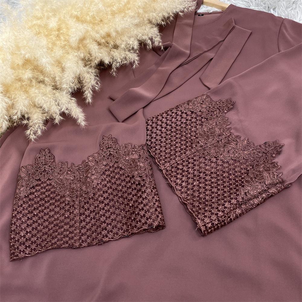 HAYA HAYA1084 Muslim Fashion Lace Robe Dress