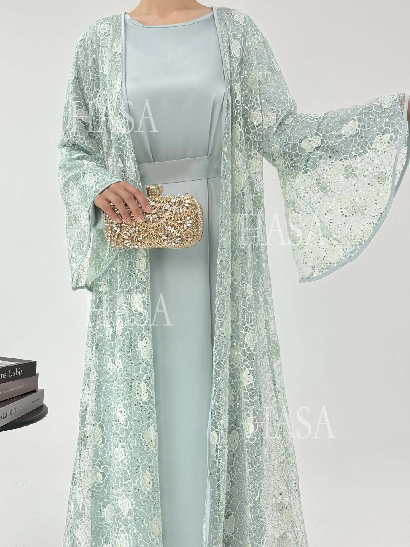 HA6482 Soft Lace Maxi Dress Set, Simple Loose Design