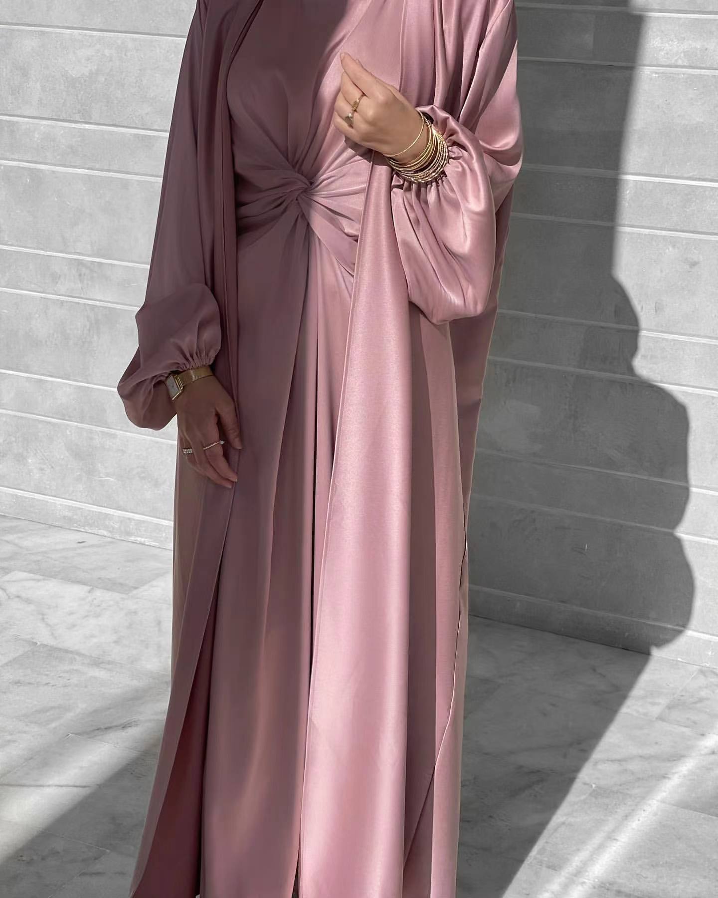 HAYA10061 Fashion solid colour two-piece dress cardigan set Abaya