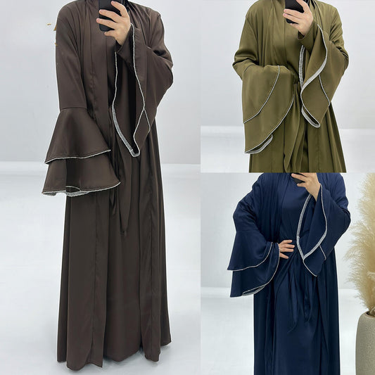 HAYA HA1188 3pcs Set Satin Cardigan+Inner Dress+Special Belt