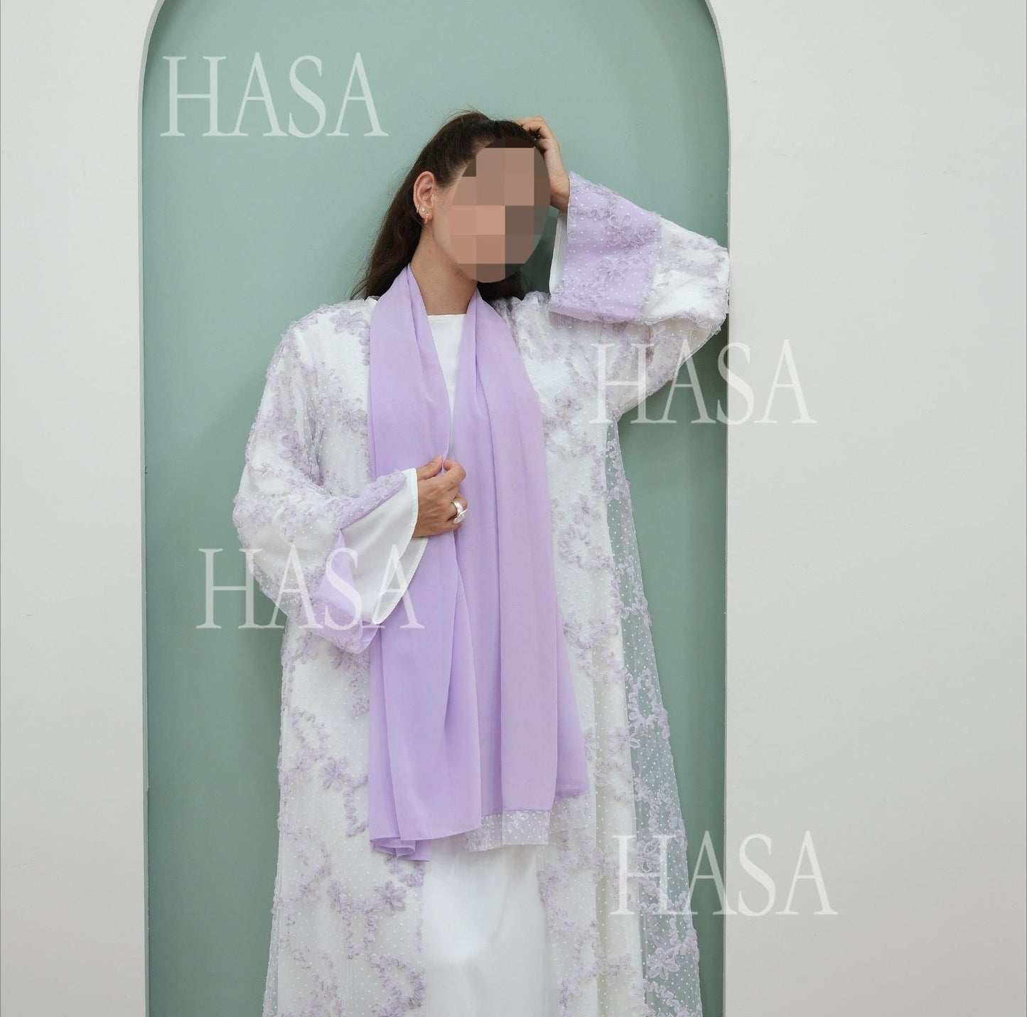 HA6622 3D flower mesh cardigan (optional headscarf and inner layer)