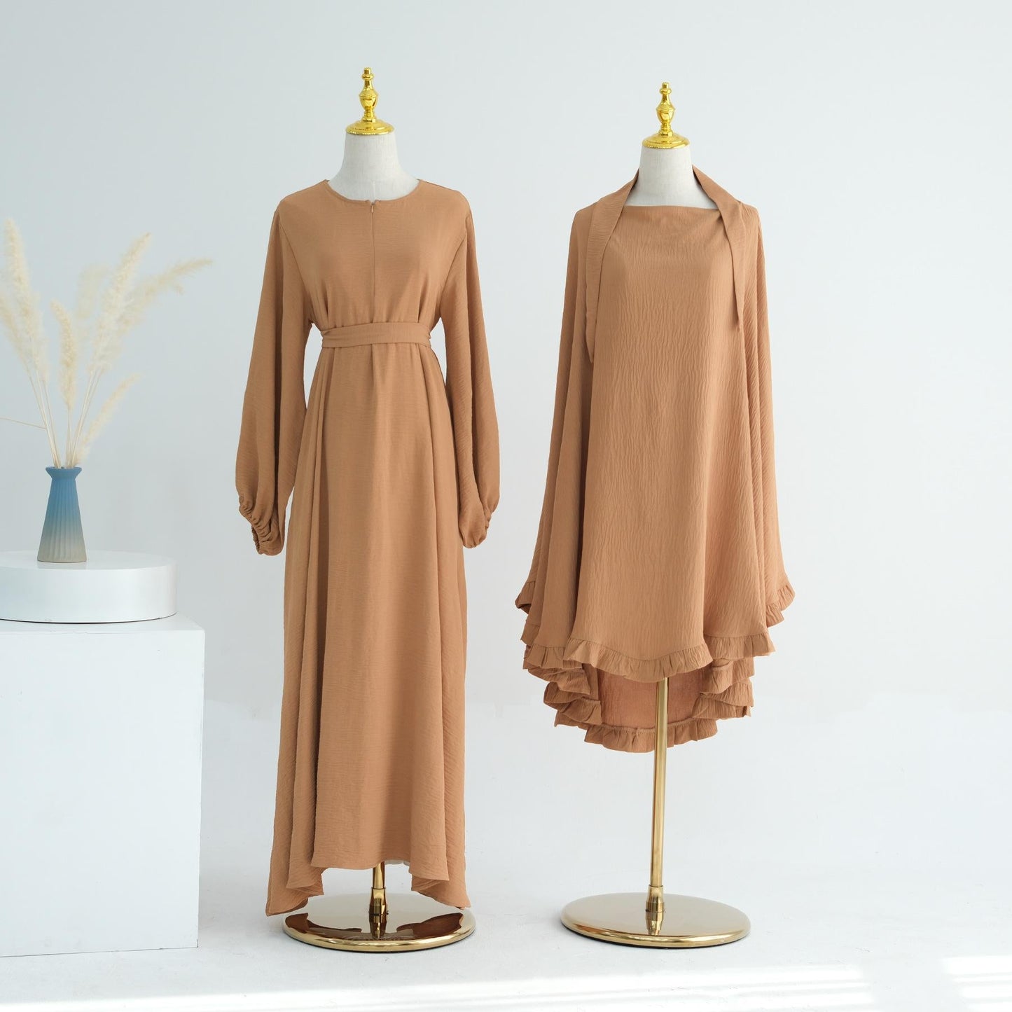 HAYA HA1176 2pcs Set Front Zipper and Pocket Abaya with Khimar