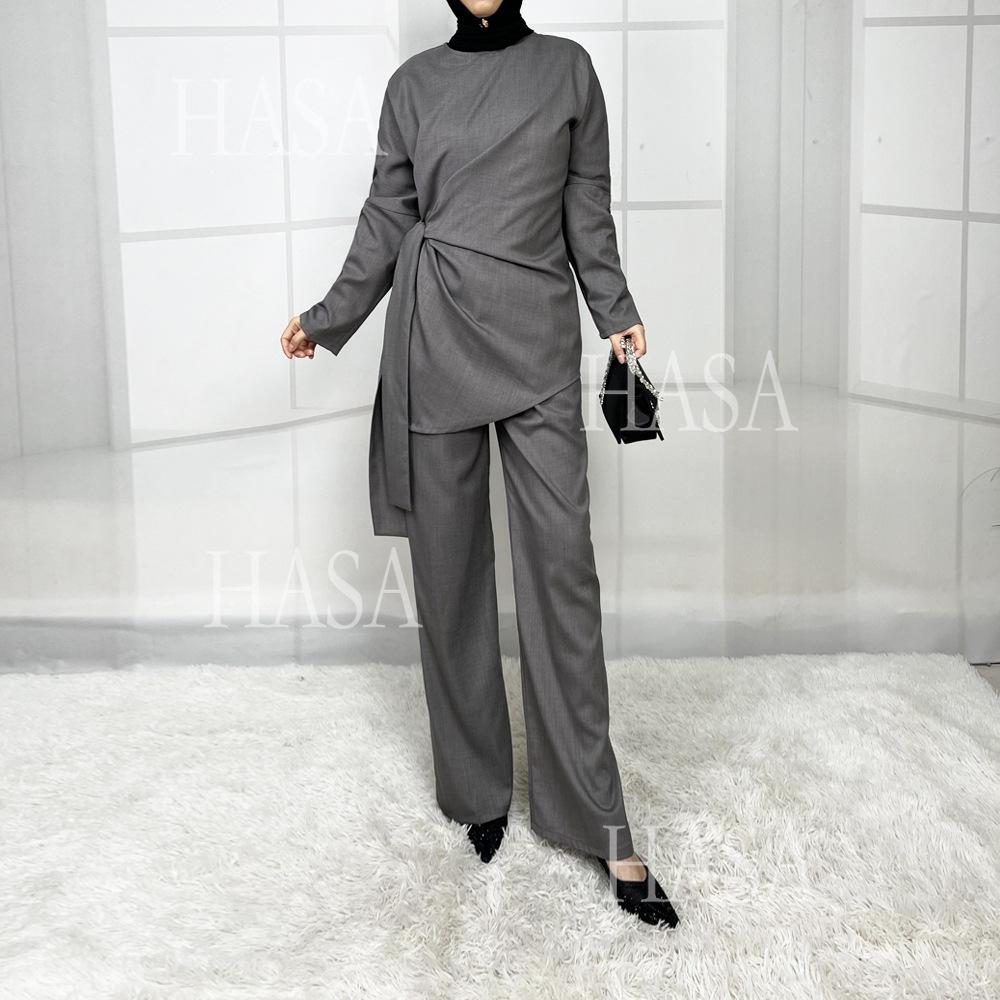 HS5856 High-end Imitation Linen Two-piece Suit (excluding Headscarf), Fashionable and Comfortable New Experience