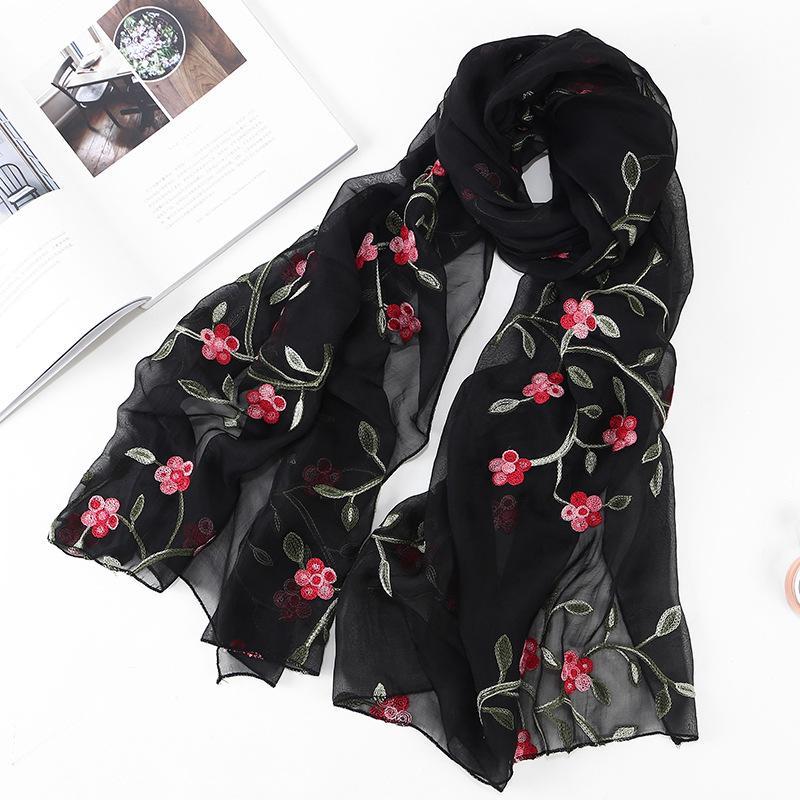HAYA HA1132 Chiffon Flower Embroidered Scarf