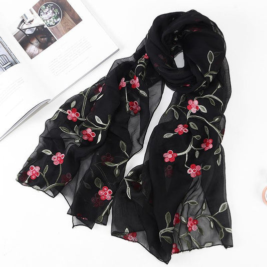 HAYA HA1132 Chiffon Flower Embroidered Scarf